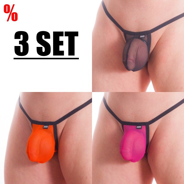 3 SET superTHONG 3D men Stringtanga mosquito schwarz/black - magenta - orange