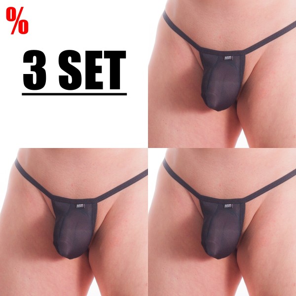 3 SET superTHONG 3D men Stringtanga semi transparent schwarz/black / t